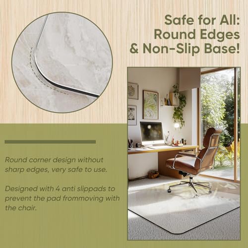 Furnbar Office Chair Mat for Carpet & Hardwood, Upgraded 36" x 48" Dual Use Tempered Glass Chair Mat for Chair and Footrest Under Desk