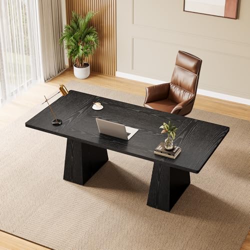 Tribesigns 63-Inch Executive Desk, Modern Black Office Computer Desk with Sturdy Double Pedestal, Large Study Writing Table Simple Workstation for Home Office
