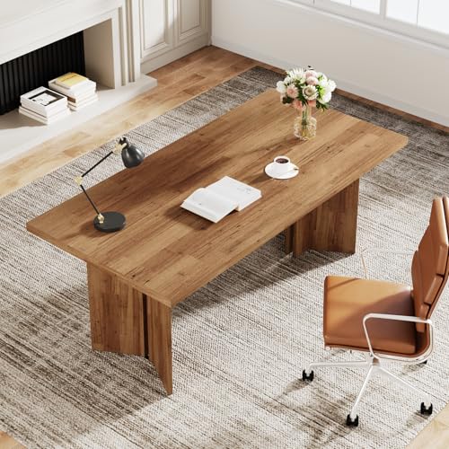 Tribesigns 63-inch Executive Desk, Vintage Home Office Computer Desk with Large Tabletop, Farmhouse Wood Writing Conference Table Workstation for Office, Study, Walnut Brown