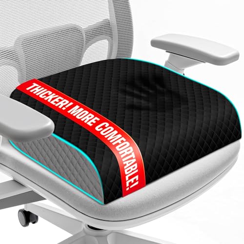EdenDwell Seat Cushion, Memory Foam Chair Pad for Sciatica & Hip Pain Relief, Non-Slip Cushion for Office, Home, Car, Large Desk Chair Cushion, Washable Cover & Handle, Large, Black
