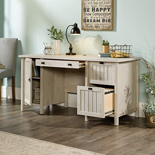 Sauder Costa Computer Desk with Storage Drawers, Home Office Desk, in Chalked Chestnut