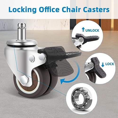 W B D WEIBIDA Office Chair Wheels with Brake Set of 5 Rubber Replacement Caster for Chair Wheels 2 Inch Heavy Duty Universal Wheel for Work, Desk and Gaming Chair Safe for All Floors