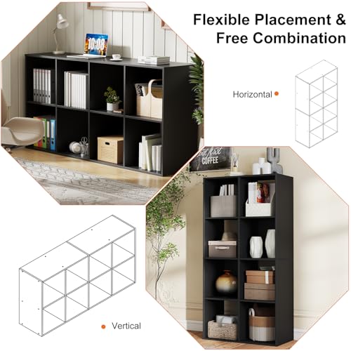 Sweetcrispy 8 Cube Storage Organizer - Open Cube Bookshelf with 4 Removable Back Panels, Display Storage Bookcase for Living Room, Bedroom, Entrance Hall, Home Office，47.7" L×11.6" W×24" H, Black
