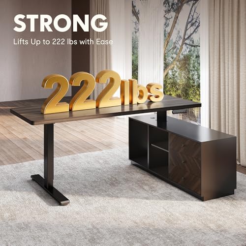 FLEXISPOT 71" L Shaped Standing Desk with Storage & CPU Holder, Dual Motor Height Adjustable Executive Desk, 222 LBS Capacity, 1" Thick Desktop for Home Office, Black Walnut, 3 Packages