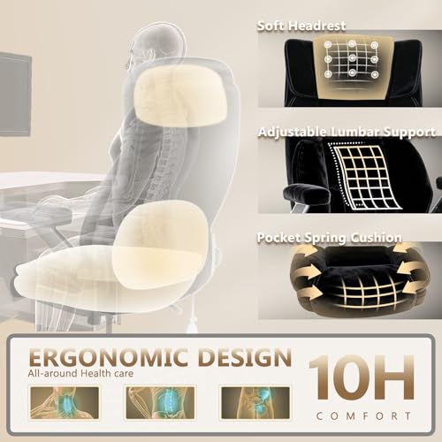 Famsway Fabric Big and Tall Office Chair 600LBS Capacity with 5D Flip Arms,Heavy Duty Cloth Computer Chair,Plus Size High Back Desk Chair with Wide Pocket Spring Seat