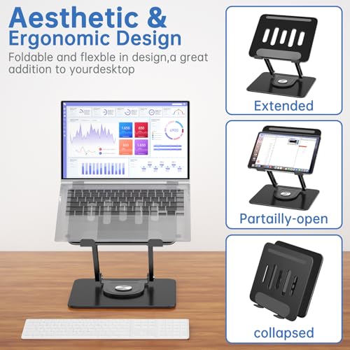 GleYo Laptop Stand for Desk Adjustable Computer Stand with 360 Rotating Base Ergonomic Laptop Riser Mount for Desk Foldable Protable Computer Desk Fits with MacBook Pro Air,