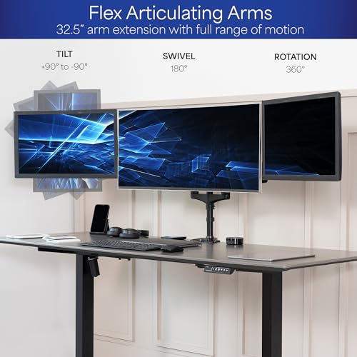 VIVO Triple Pneumatic Monitor Mount for 3 Screens up to 32 inches, Fully Adjustable, Heavy Duty Desk Stand with C-Clamp Grommet, Black, STAND-V300G