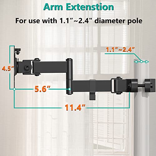 WALI Single Monitor Arm Mount for 17 to 32" Monitors, Full Motion Steel Monitor Pole Mount Bracket with Removable VESA Plate 75mm and 100mm, Vesa Mount for Outdoor, Gazebo, RVs (011ARM), Black