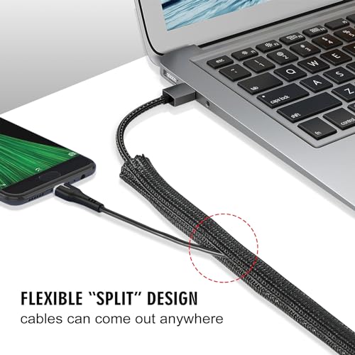 Moxita 10ft - 1/2 inch Cord Protector Cable Sleeve Split Wire Loom Tubing for Power Cord Audio USB Cable, Cord Sleeve Cable Management for TV Computer, Cord Protectors from Pets Chewing, Black