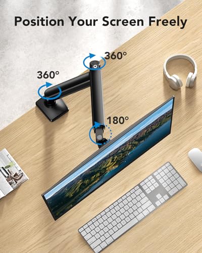 HUANUO Single Monitor Arm 13-34 Inch, Adjustable Gas Spring Arm, Monitor Desk Mount for 4.4-22lbs, VESA 75/100mm with C-Clamp/Grommet Base, Ergonomic Stand for Work/Gaming