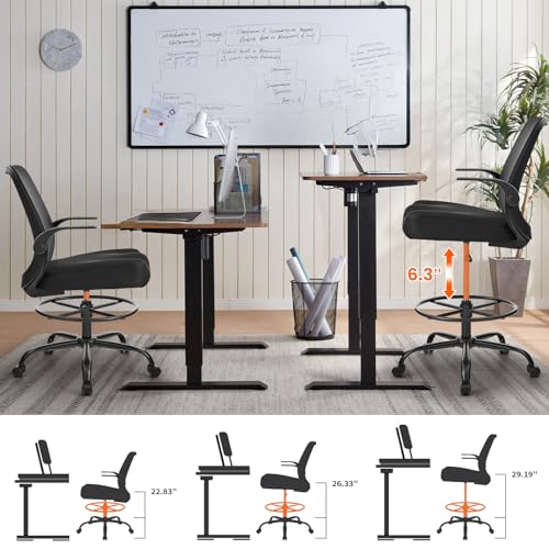 Drafting Chair 500LBS – Tall Office Chair with Adjustable Height & Foot Ring for Standing Desk, Ergonomic Mesh Chair with Flip-Up Armrests, Thick Curved Seat for Home Office & Creative Work