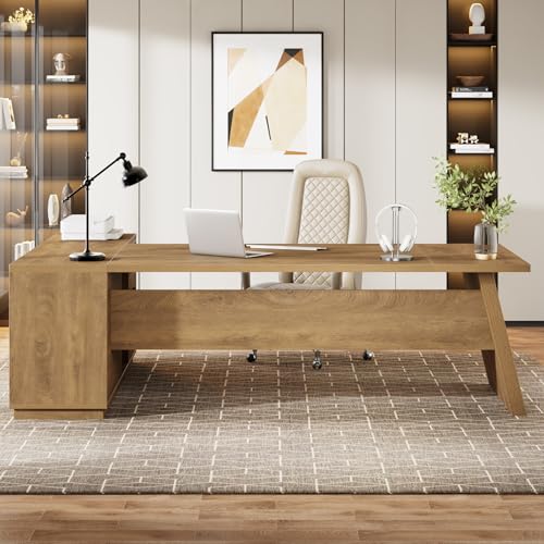Tribesigns 78" L-Shaped Executive Desk, Large Modern Office Desk with Drawers and Lateral File Cabinet, Business Furniture with Storage Shelves, Big Computer Table for Home Office (Brown)