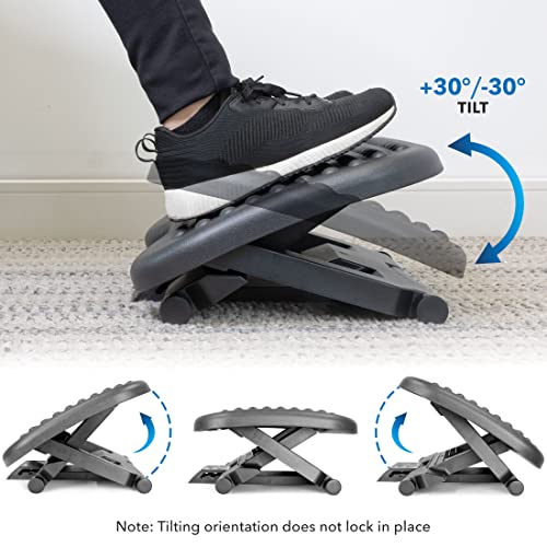 Mount-It! Under Desk Footrest with Foot Pedal Height Adjustment (4.25"–6.75"), Adjustable 30° Tilt Ergonomic Office Foot Rest, Non Slip Massage Surface Foot Stool Under Desk
