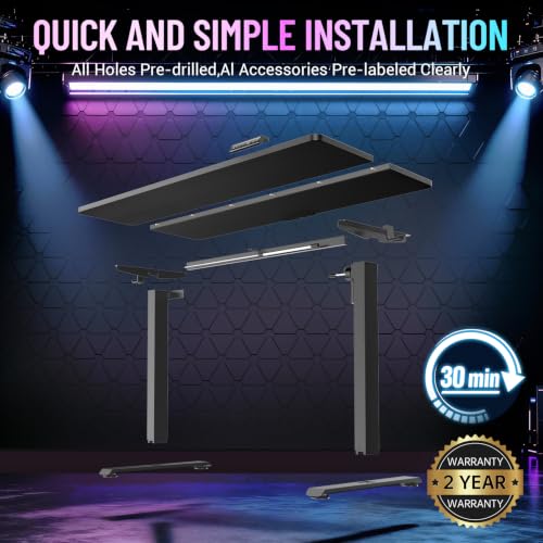 Veken 55 Inch Large Electric Standing Gaming Desk, Heights Adjustable,Sit to Stand Up, Work Home Office Computer Table for Study, Walking Pad, Writing, and Games, Wooden Desktop Desks, Black