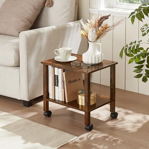 YUFAM 2 Tier Printer Stand with Storage,Under Desk Shelf Printer Table, Rolling Printer Cart for Office,Home,Brown