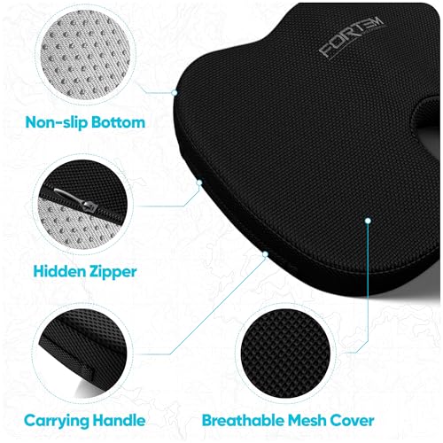 FORTEM Seat Cushion, Office Chair Cushion, Memory Foam Car Seat Cushions, Sciatica Coccyx Tailbone Pain Relief, Chair Cushions for Back Support, Sitting Pad for Gaming, Washable Cover, Non Slip