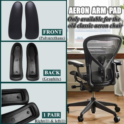 HYEJDRV Chair Armrest Replacement, Arm Pad Caps Replacement for Herman Miller Classic Aeron Chair Graphite Black 1 Pair