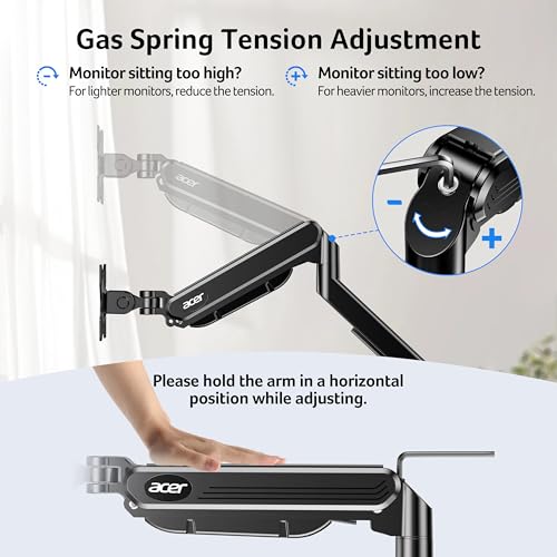 Acer Dual Monitor Arm, Computer Desk Arm with VESA Mounts for 17–32″ Screens, Fully Adjustable Gas Spring Monitor Stand, C-Clamp and Grommet Mounting Base, Fits 4.4 to 19.8lbs Computer Monitors