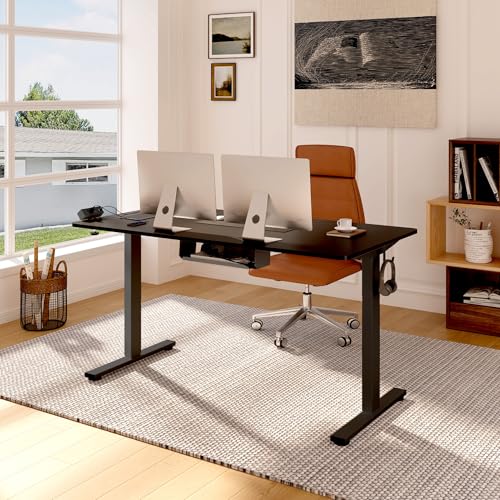 FLEXISPOT EN2 Whole-Piece Standing Desk with Clamp Power Strip, 55 x 28” Electric Stand Up Height Adjustable Desk with Cable Management (Black Frame + 55" Black Top, 2 Packages)