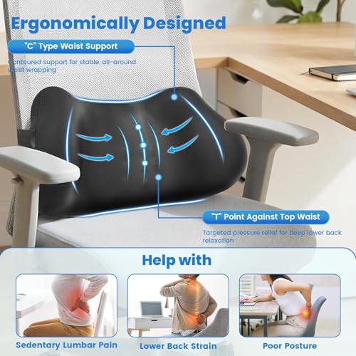 ComfyInLove Lumbar Support Pillow for Office Chair, Memory Foam Lower Back Support, Ergonomic Lumbar Pillow with Adjustable Strap, Breathable Cover (Black)