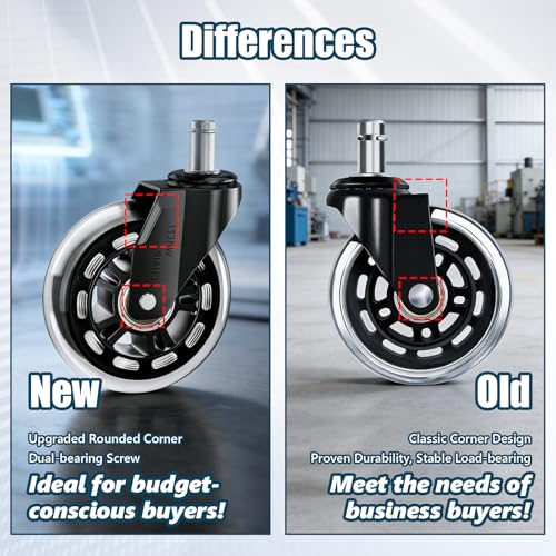 3 Inch Office Chair Wheels Set of 5, Heavy Duty PU Silent Chair Casters 880LBS Load Bearing, Universal 11mm Stem Replacement, Smooth Glide Floor Protecting for Home Office Gaming Desk Computer Chair