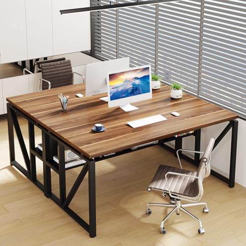 Tribesigns 55 inches Computer Desk with Bottom Storage Shelf Home Office Desk Writing Table for Workstation, Dark Walnut + Steel Leg, Cabinet not Included (Walnut, 55-inch -with Shelf)