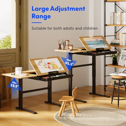 FLEXISPOT Electric Drafting Table Adjustable Height 47.2"x23.6" Standing Drawing Desk Extendable Top Craft Workstation w/Tilting Tabletop, Storage Drawer for Study, Office, Studio, Art, Adult & Kid