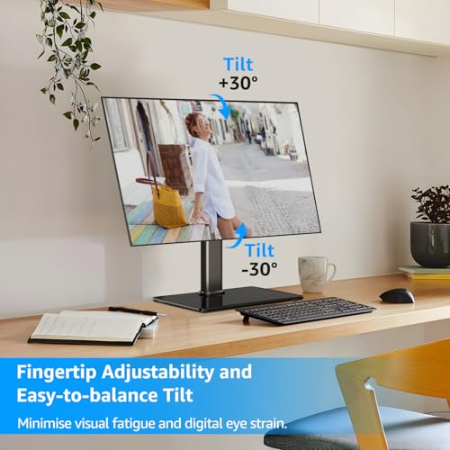 MOUNTUP Monitor Stand for Desk, Freestanding Monitor Mount Fits 13-32 inch Screen up to 17.6 lbs, Screen Stand with Swivel, Height, Rotation Adjustment, VESA Mount 100 x 100mm, 75 x 75mm