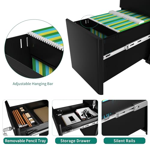 YITAHOME 3-Drawer Metal Filing Cabinet Office Drawers with Keys, Compact Slim Portable File Cabinet, Pre-Built Office Storage Solution for A4/Letter/Legal, Black