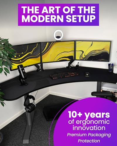 Arozzi Arena Angelo Gaming Desk with Storage - 88.6x28” Corner Desk - Curved Design Table, Fits 3 Large Screens with Adjustable Height - Full-Surface Mousepad - Gunmetal