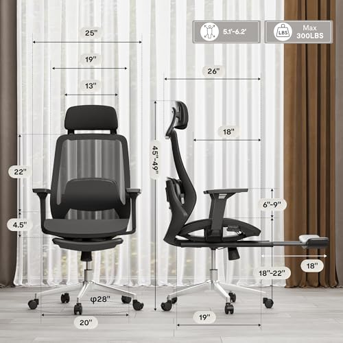 FLEXISPOT Massage Office Chair with Footrest, High Back Ergonomic Desk Chair with Adjustable Headrest, 3D Armrests, 2D Lumbar Heated Shiatsu Massage, 4-Position Recline, Mesh Seat, Black