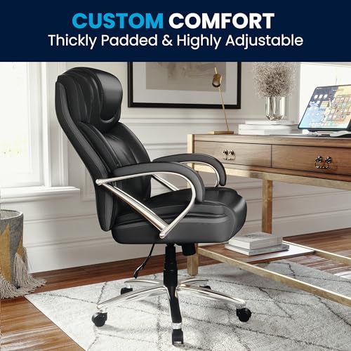 Flash Furniture HERCULES Series Big & Tall 500 lb. Rated Black LeatherSoft Executive Swivel Ergonomic Office Chair with Extra Wide Seat