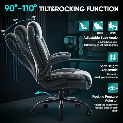Big and Tall Office Chair 600lbs, Heavy Duty Ergonomic Executive Desk with Adjustable Armrests, Wide Seat, PU Leather Fabric, Adjustable Height, Comfortable Office Chair for Heavy People