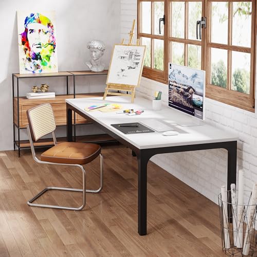Tribesigns 2-Person Home Office Desk, 78.7" Extra Long Computer Desk, Double Workstation for Home Office, Work Desk for Two People (White + Black)