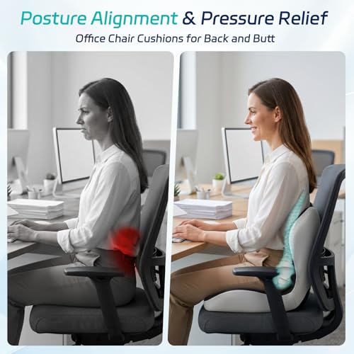 Synthcore Back and Seat Cushion for Office, Back & Tailbone Pain Relief, Raised Cushion for Lumbar and Butt, Double-Sided Anti-Slip, Improves Sitting Posture, Ergonomic Memory Foam Lumbar Cushion