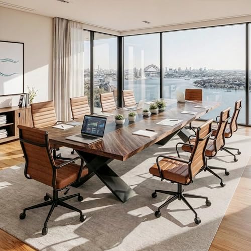 Okeysen Office Desk Chair Conference Room Chairs Modern Ergonomic Executive Swivel Chair Adjustable Height PU Leather Home Desk Chair with Armrests Comfy Computer Task Chairs with Wheels (Brown)