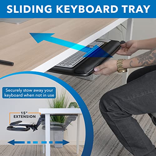Mount-It! Under Desk Keyboard Tray, Adjustable Slide-Out Keyboard & Mouse Platform, 20.5" W × 11" D, Ergonomic Wrist Rest, Tilt & Swivel, Heavy-Duty Bolt-On Keyboard Drawer for Home Office, Black