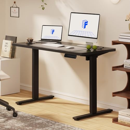 FLEXISPOT Electric Standing Desk, 40" x 24" One-Piece Desktop, Height Adjustable Computer Desk for Home Office, Black Frame & Black Top (One Package)