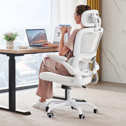 TRALT Office Chair Ergonomic Desk Chair, 330 LBS Home Mesh Office Desk Chairs with Wheels, Comfortable Gaming Chairs (White White)