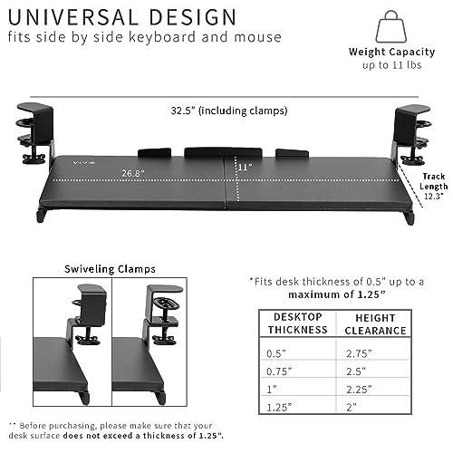 VIVO Large Pull Out Keyboard Tray for Corner Desk, 27 (33 Including Clamps) x 11 inch Slide-Out Platform Computer Drawer, 90-Degree Swivel C-Clamps for L-Shaped Workstation, Black, MOUNT-KB10C