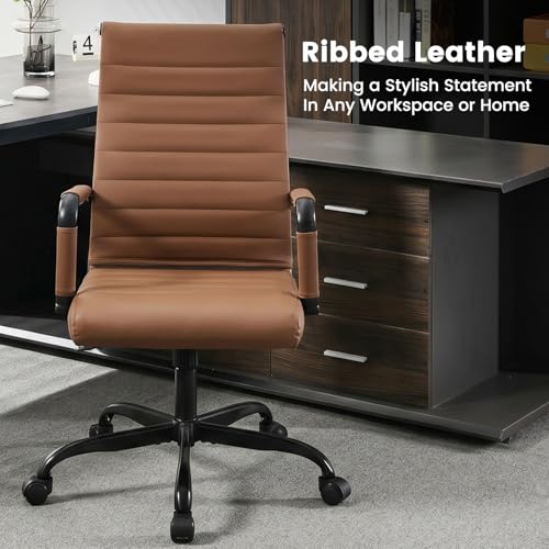 Seanail Leather Office Desk Chair, Conference Room Chairs with Wheels, Modern Executive Computer Guest Chairs with Arms