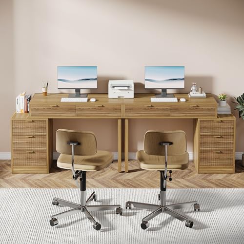 Tribesigns Computer Desk with 5 Drawers, Reversible Small Writing Desk with Storage, Modern Wooden Study Corner Table Workstation for Home Office, Small Spaces, Walnut Brown