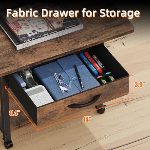 YAOHUOO 22"x15" Large Printer Stand with Drawer, 2-Tier Rolling Table Cart