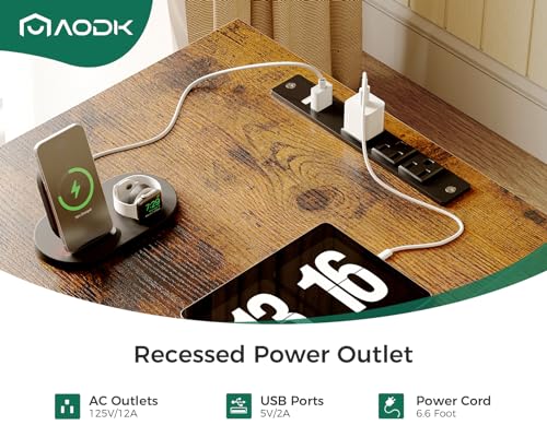 AODK 66" L Shaped Computer Desk, 113“ Reversible Home Office Desk with File Cabinet & 4 Fabric Drawers, Two Person Desk with LED Lights & Power Outlet, Corner Gaming Desk with Monitor Shelf, Vintage