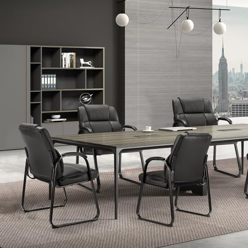 Sweetcrispy Waiting Room Guest Chair Set of 4, Stationary Office Reception Chairs No Wheel, Comfy Padded Arms and Seld Base, for Conference Room Lobby Home Computer Desk Bedroom Elderly, Deep Black