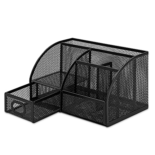 Amazon Basics Mesh Pen Holder and Desktop Desk Organizer, Office Caddy Storage for Writing Utensils, 9.1 x 5.9 x 5.5 inches, Black