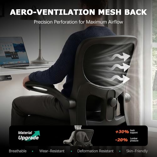 AreShark Office Chair Ergonomic Desk Chairs with Adjustable Lumbar Support, High Back Breathable Mesh Chair with Wheels& Flip-up Armrests,Rolling Swivel Comfy Task Computer Chair for Home Work Gaming