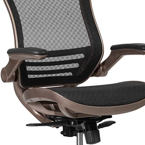 Flash Furniture Waylon Mid-Back Swivel Office Chair with Adjustable Foot Ring and Seat Height, Ergonomic Mesh Chair with Armrests, Black/Gold