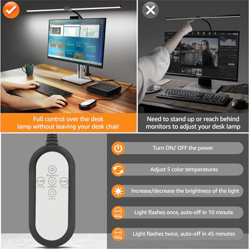 ShineTech LED Desk Lamp for Home Office, Ultra Bright Clamp Light with Flexible Gooseneck, 25 Lighting Modes, Eye-Caring Architect Lamp for Dual Monitors, Reading & Gaming Setup