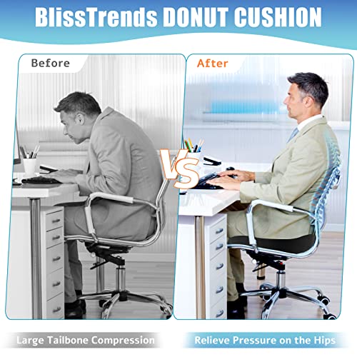 BlissTrends Donut Pillow Seat Cushion,Donut Chair Cushions for Postpartum Pregnancy & Hemorrhoids,Tailbone Pain Relief Cushion,Memory Foam Lifting Cushions for Office&Home Chairs (Black)